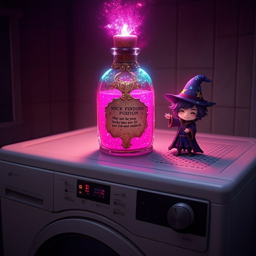 Glowing Sock Finding Potion in Elegant Stained Glass Bottle