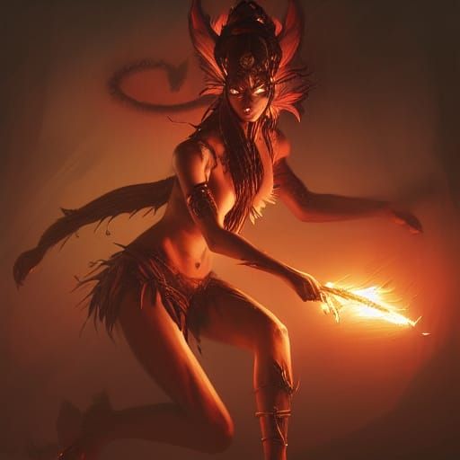 Cat-Girl Fire Dancer vs. Eldritch Monster