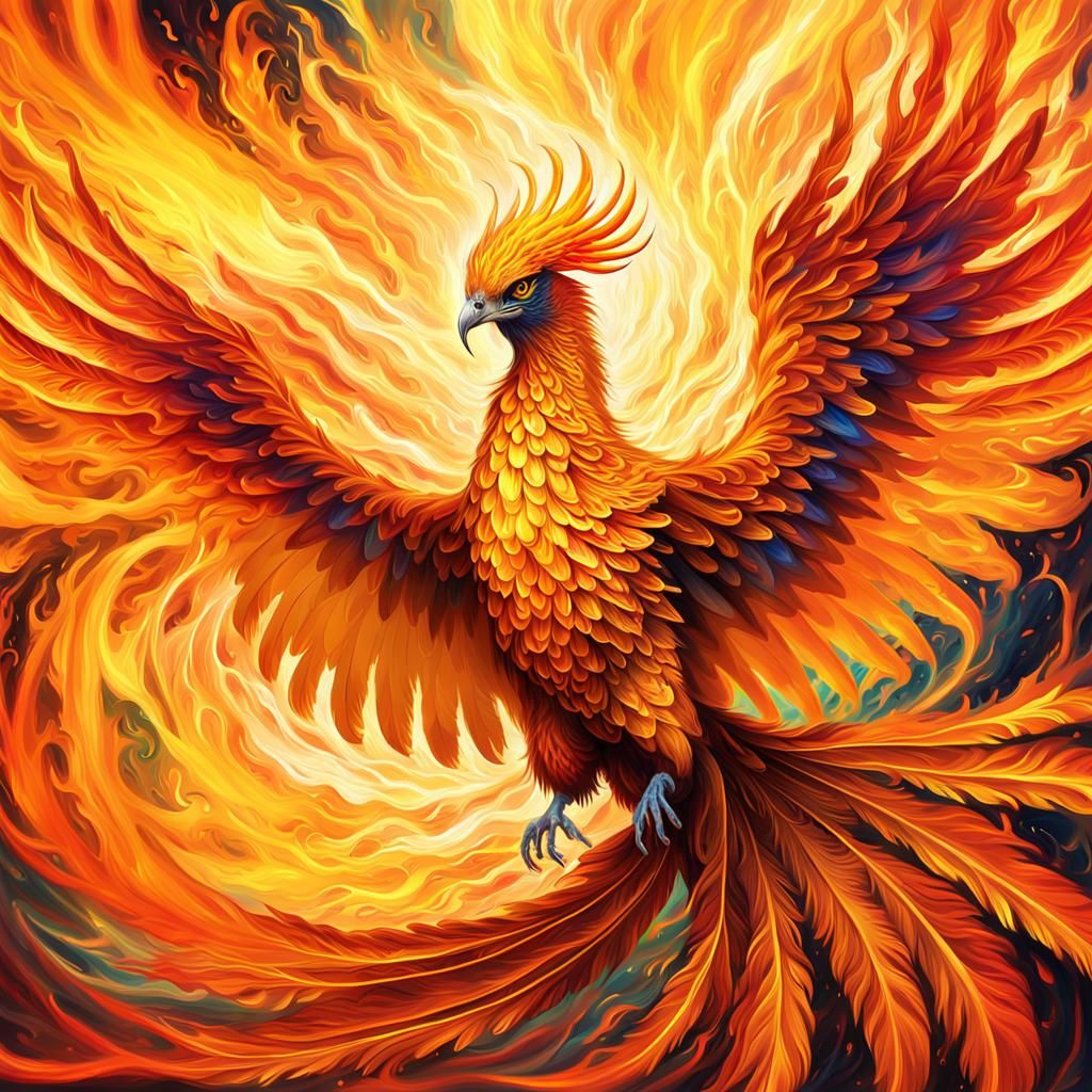 Fiery Phoenix Portrait in Lyrical Abstraction