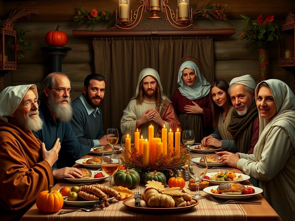 Photorealistic Jewish Thanksgiving Featuring Jesus and Mary