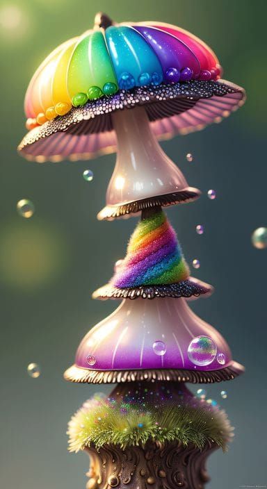 Horrific-RAINBOWescent-Furry-mushroom-looking-closeup-diffusing-glowing-tiny-bubbles-and-dust