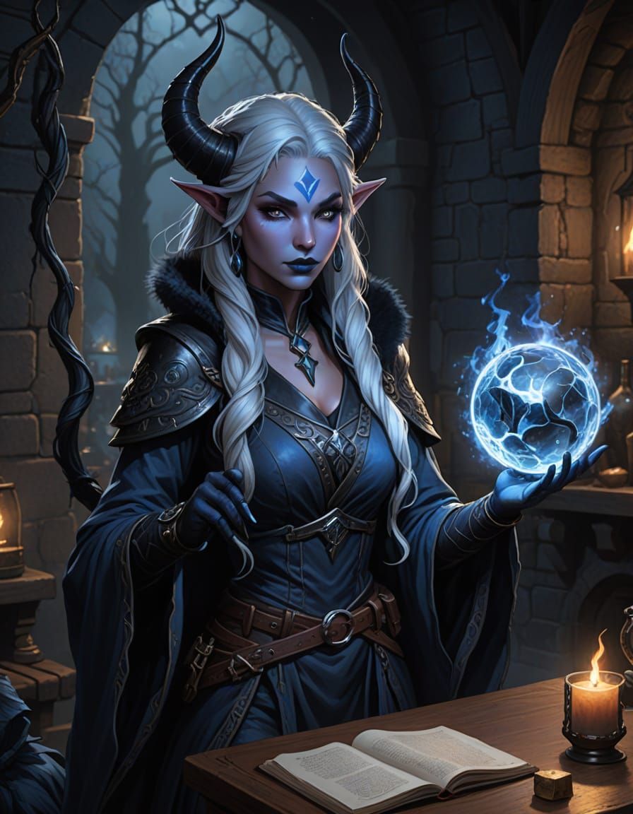 Anime Tiefling Mage in Fantasy Tavern