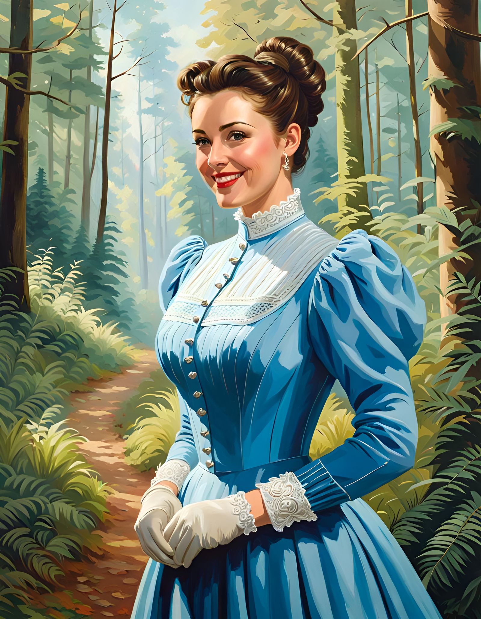 Elegant Victorian Woman in a Lush Forest Setting