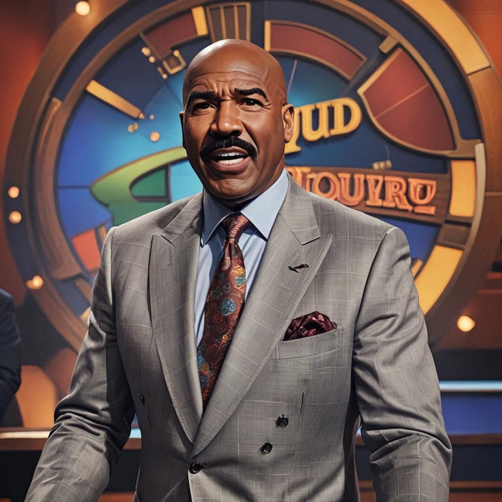 Hyperrealistic Family Feud Scene with Steve Harvey