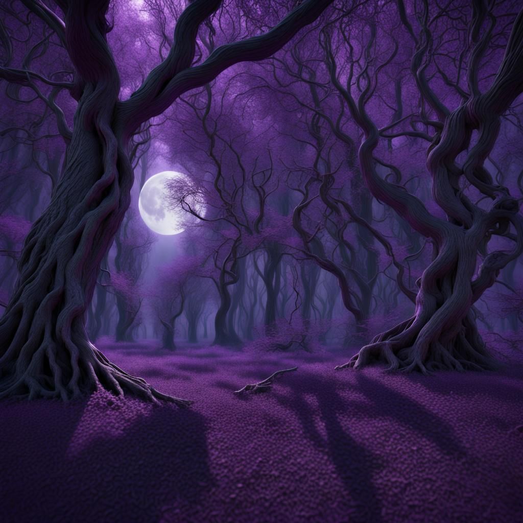 Enchanting Purple Moonlight Whispering Woods: A Masterpiece