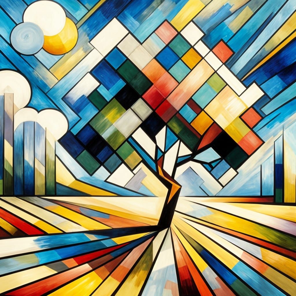 Abstract Geometric Tree in Expressionist Cubist Style