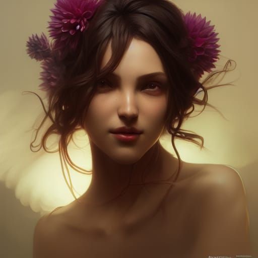 Hyperdetailed Dahlia Portrait in Art Nouveau Style