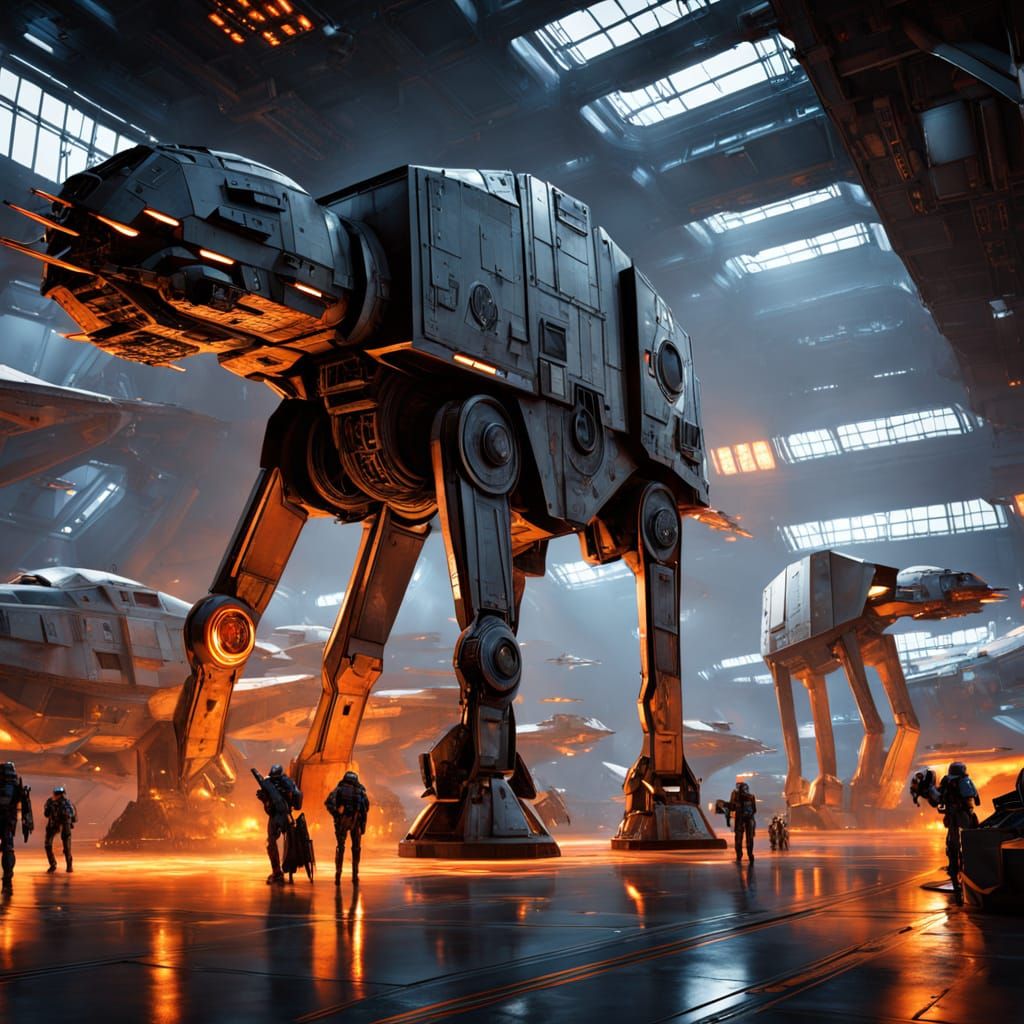 Gigantic Imperial Space Hanger Teems with Idle AT-AT Walkers