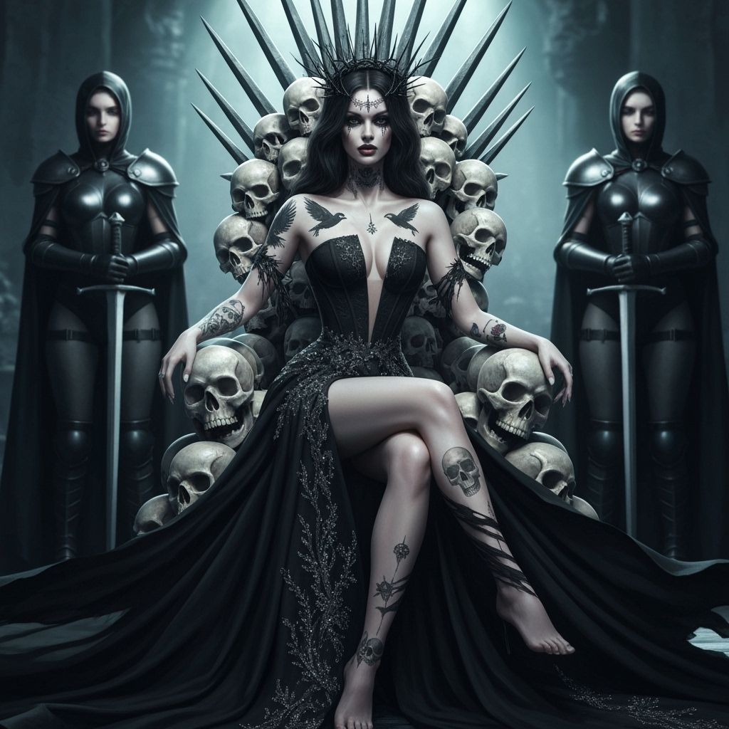 Undead Queen on Skull Throne in Cinematic Lighting