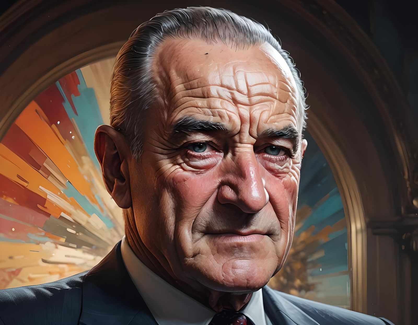 Lyndon B. Johnson Portrait in Art Nouveau Style