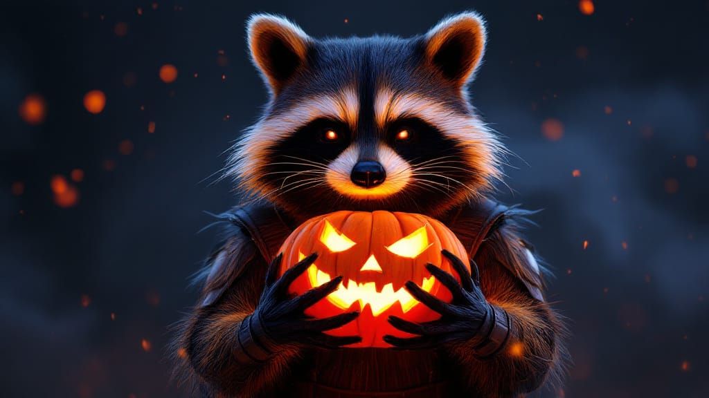 Rocket Raccoon with Jack-o-Lantern in 3D
