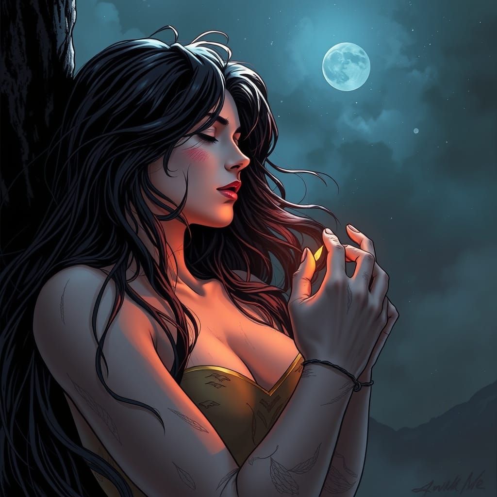 Bittersweet Farewell: Darkening Tresses in Ethereal Comic Ar...