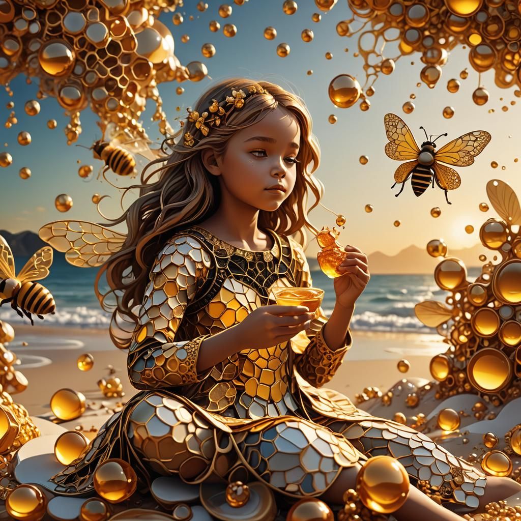 Bee Girl Eating Honey: Vector Fractal Art