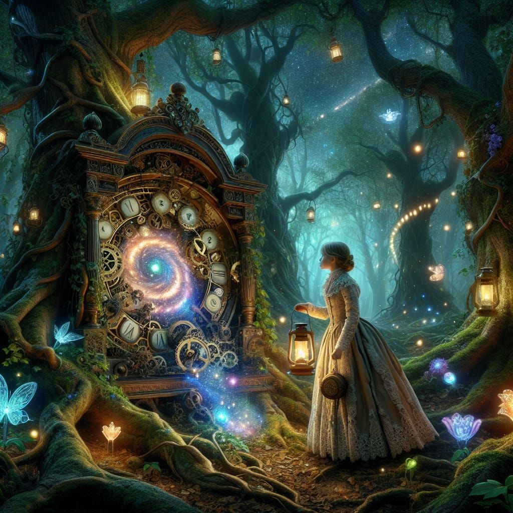 Mystical Forest Clock Reveals Galaxy