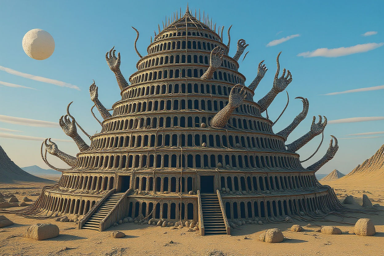 Alien Ziggurat of Wire and Hands on the Moon