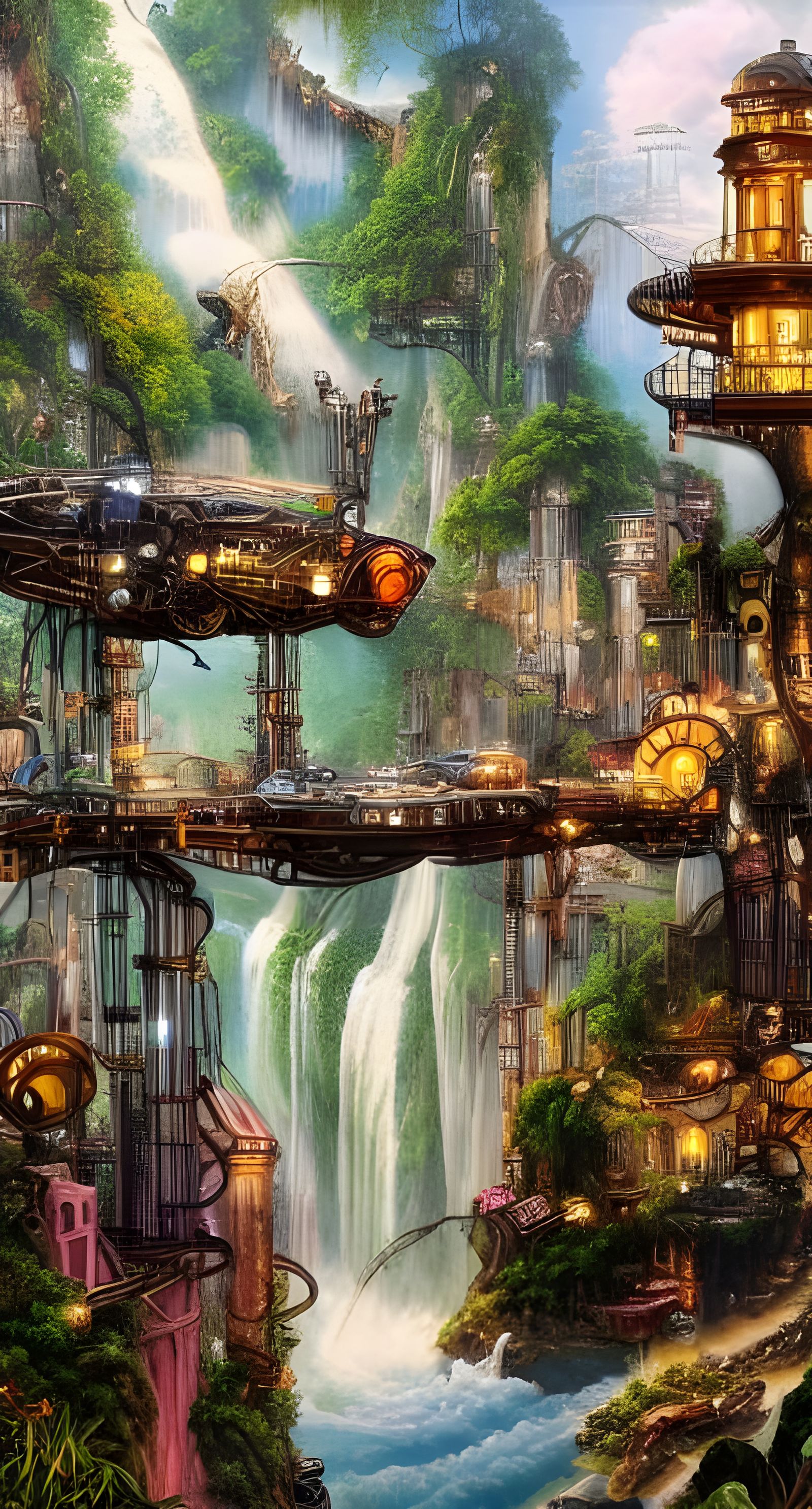 Steampunk City in Jungle, Retro-Futuristic Art