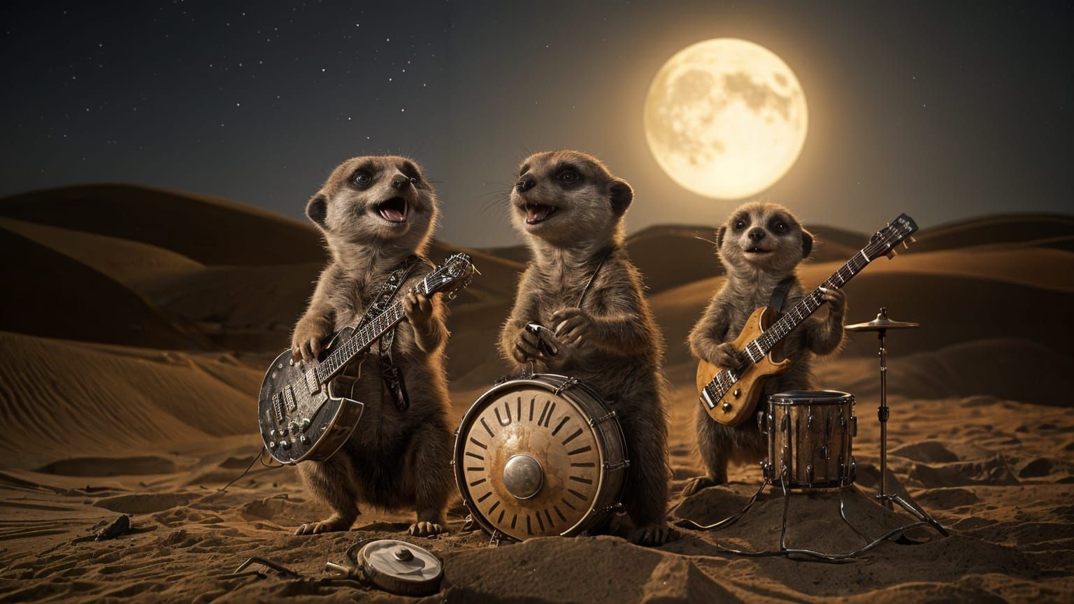 Meerkat Rock Band Plays Desert Concert Under Moonlight
