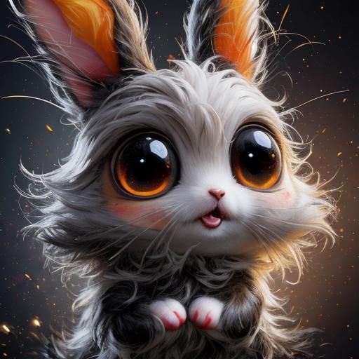 Adorable Bunny with Big Eyes as Impasto Art
