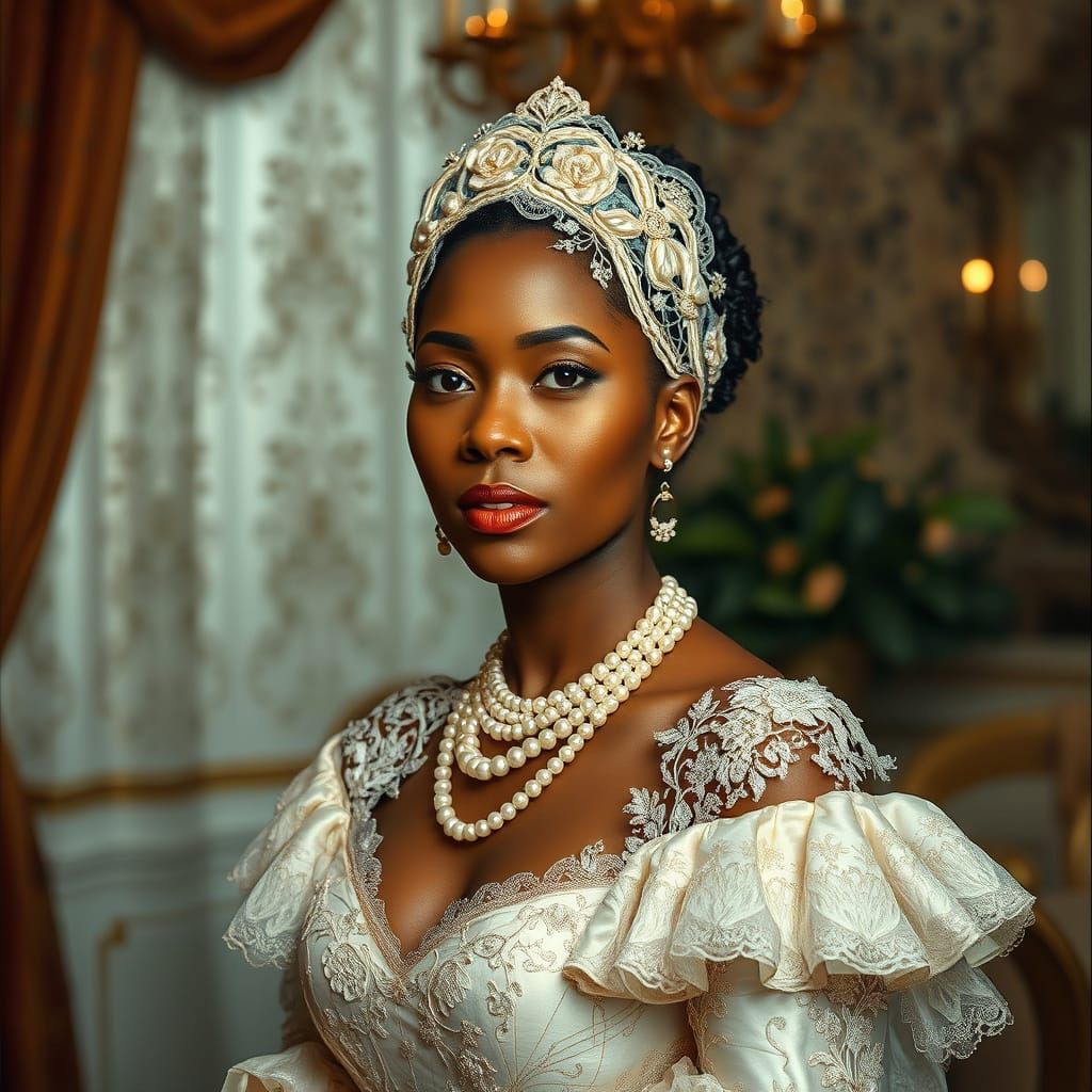 Elegant Woman in Victorian Gown, Mixed Media Style