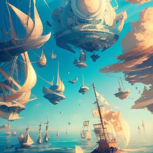 Epic Ocean Landscape with Sailing Ships