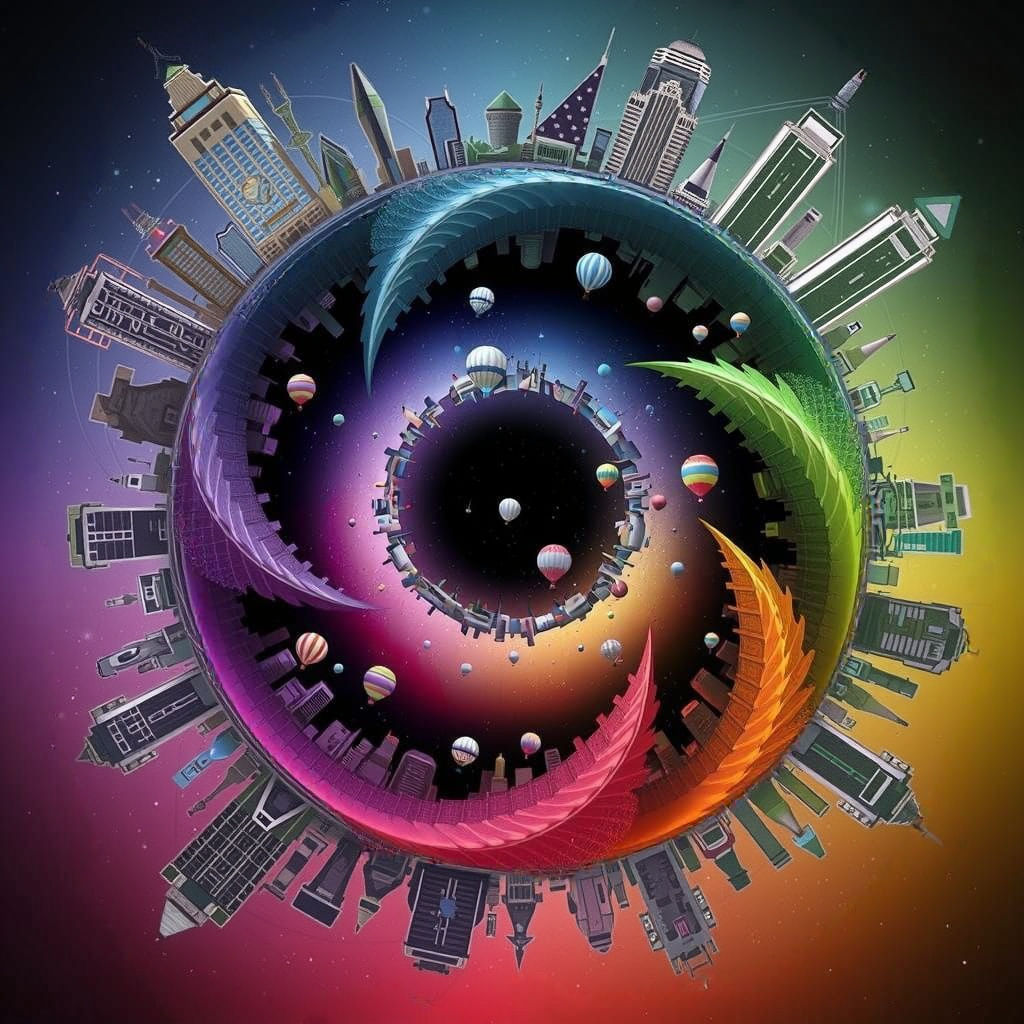 Vibrant Galactic Metropolis with Celestial Hole and Seasonal...