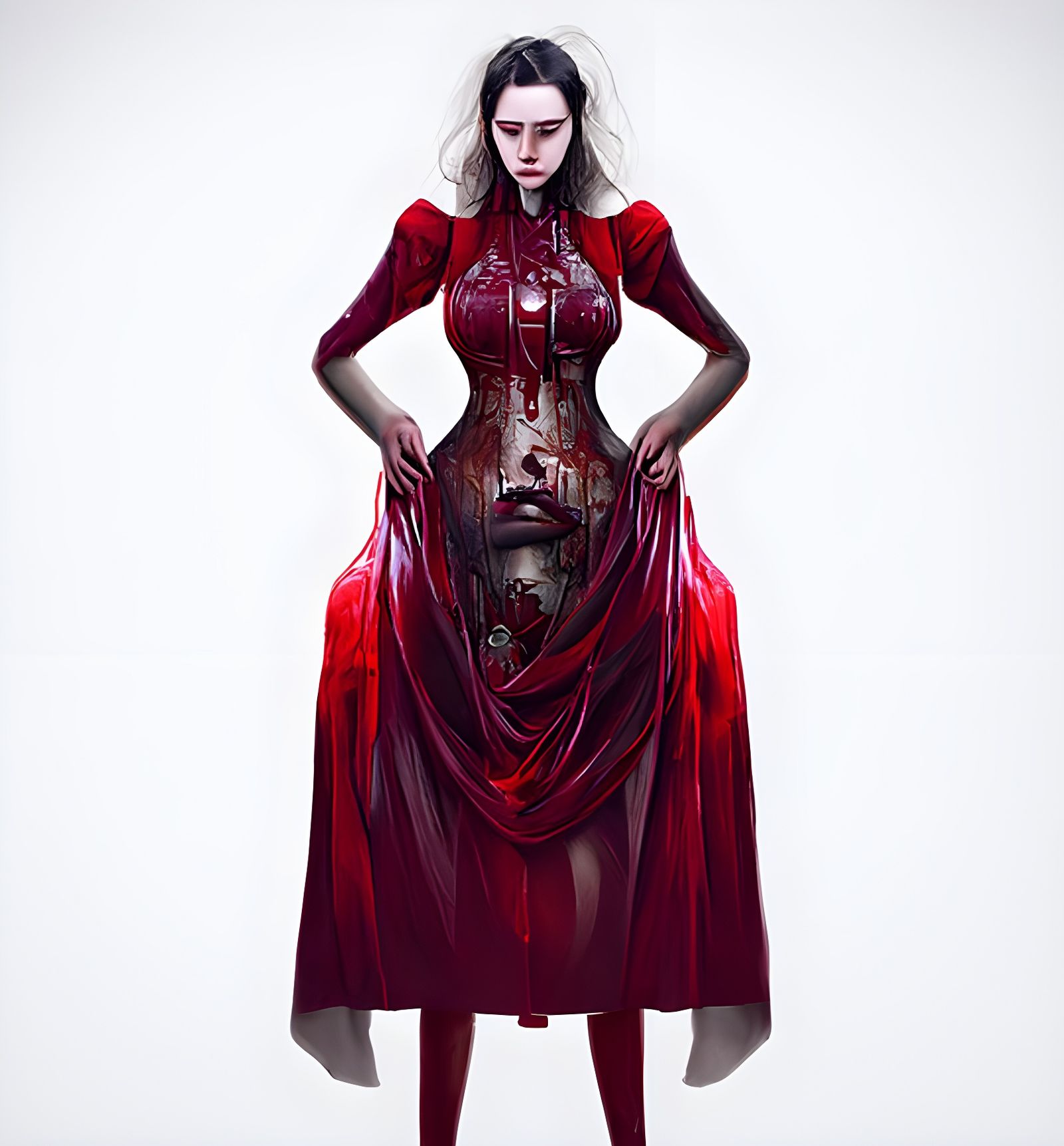 Dark Portrait of a Woman in Red Dress