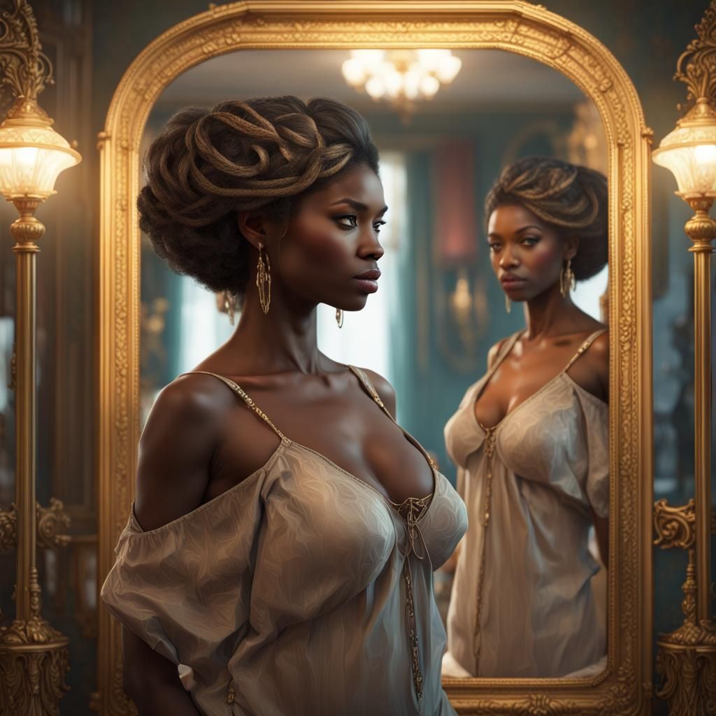 Surreal Portrait: Thin Woman Sees Stout Reflection