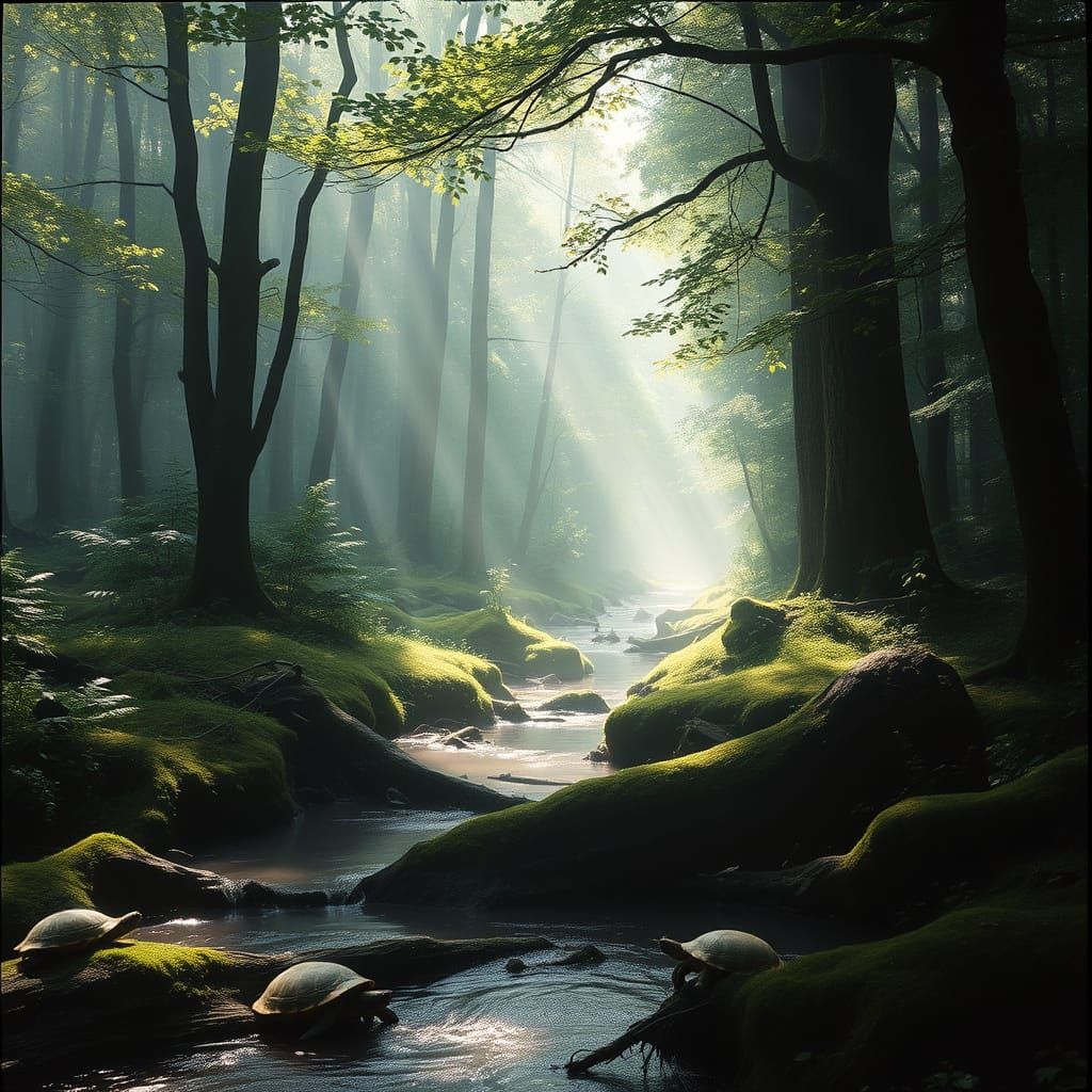 Tranquil Forest with Creek in Cinematic Style