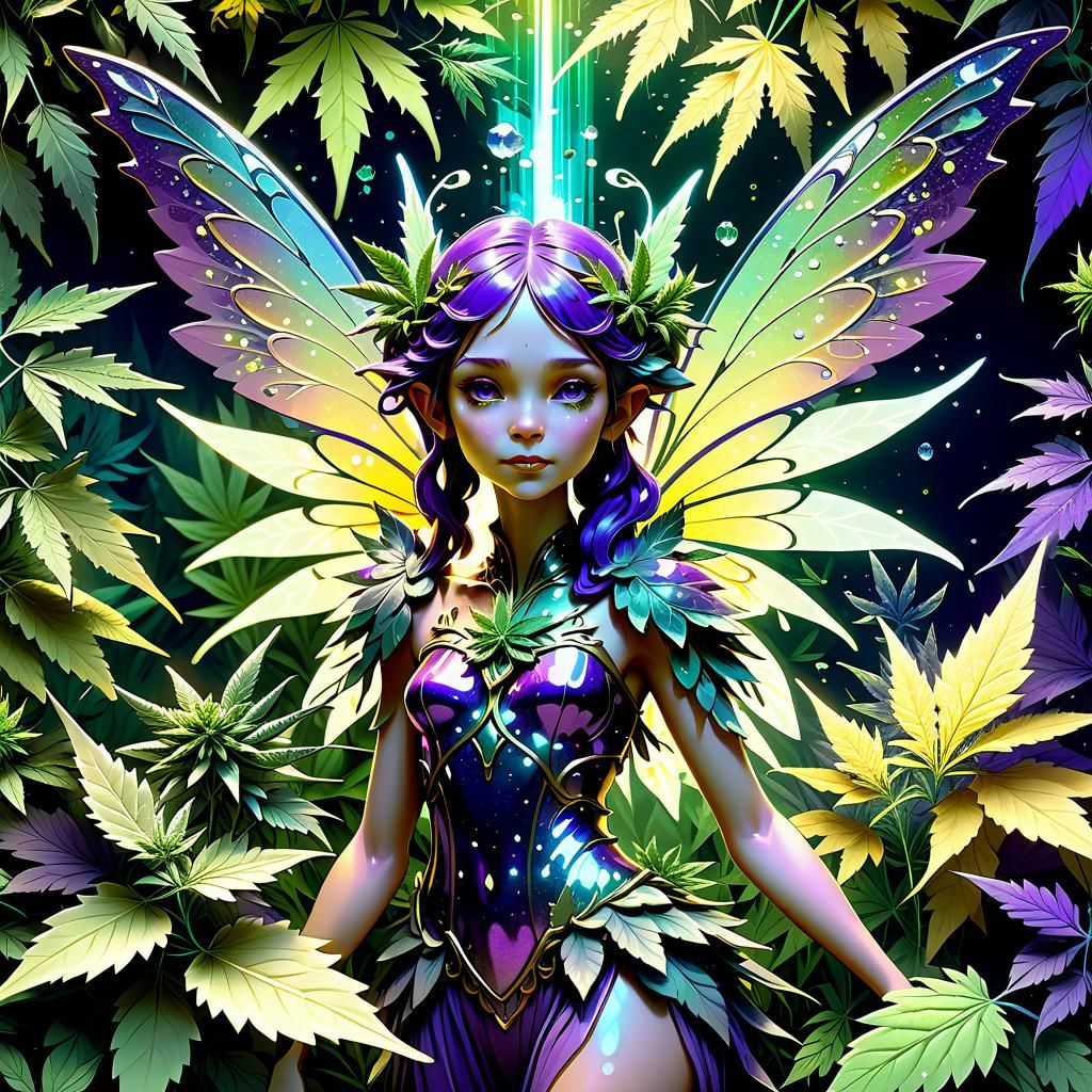 Intricate 3D Fairy with Cannabis Wings