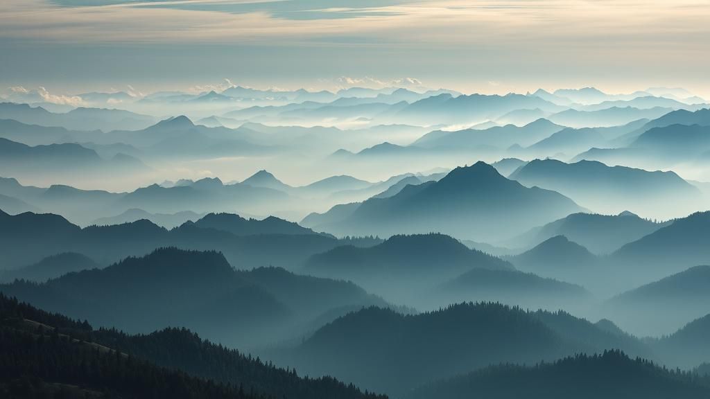Misty Alpine Mountains in Rich Matte Painting Style