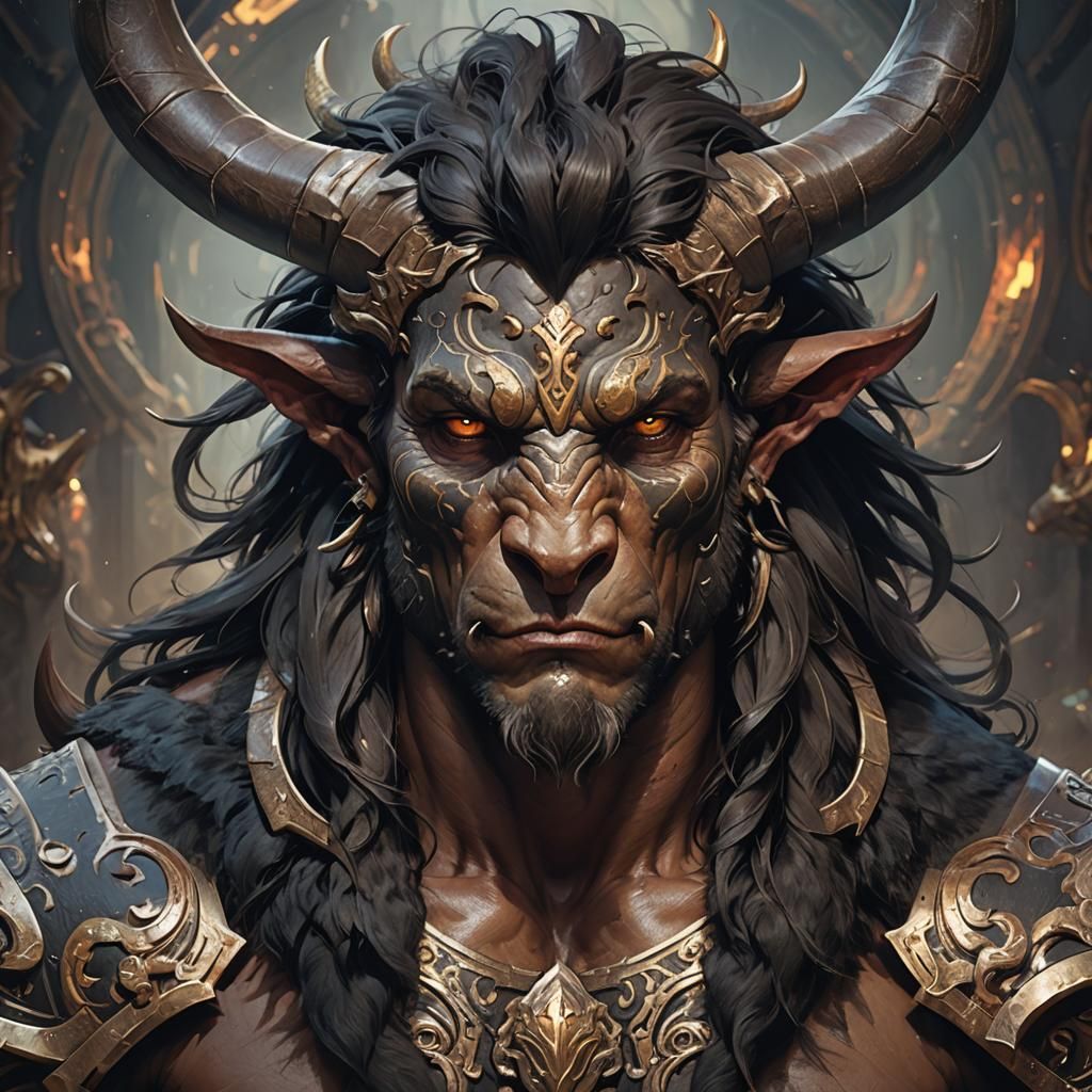 Fantasy Portrait of a Black-Furred Minotaur
