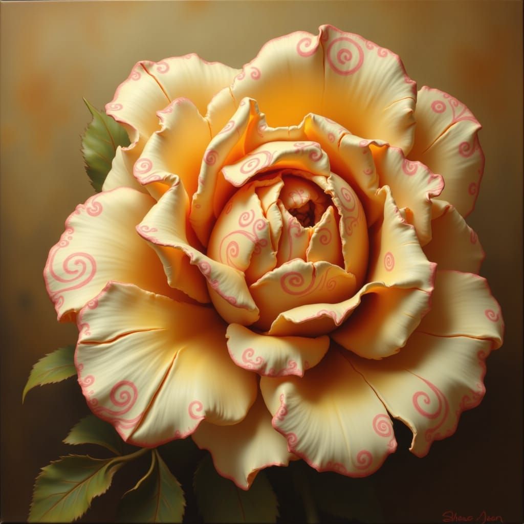 Delicate Rose in Golden Light, Mucha & Jean Style
