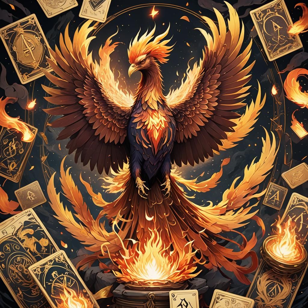 Manga Phoenix Tarot Card Art in Studio Trigger Style