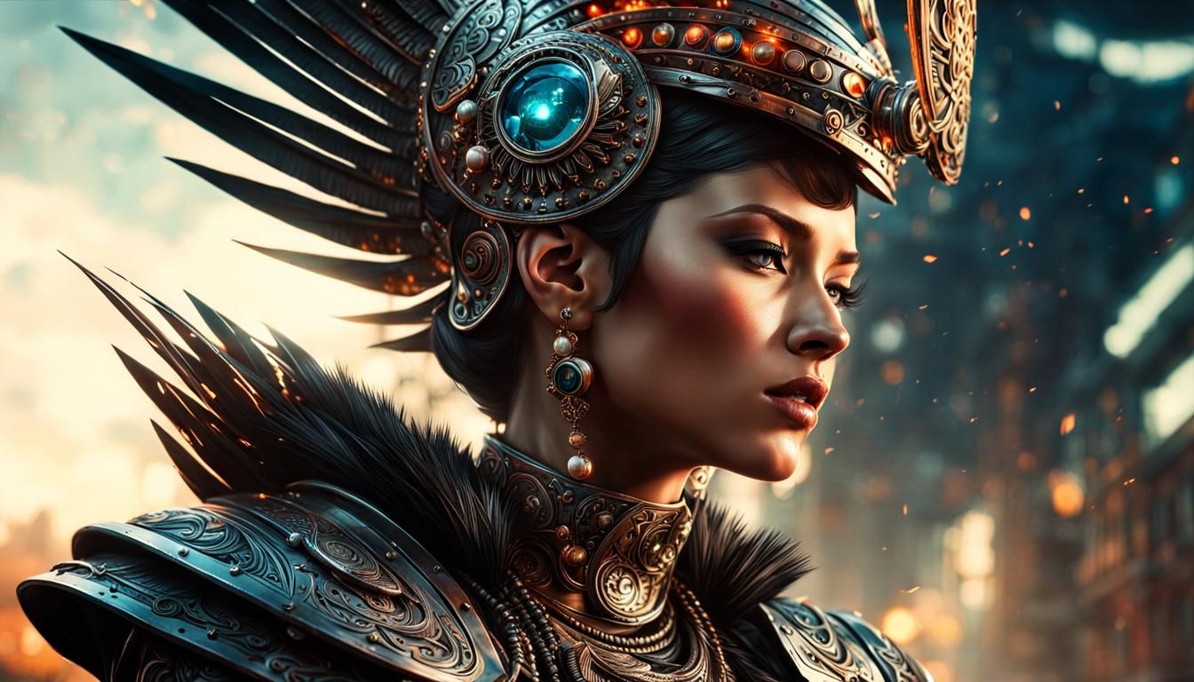 Psionic Female Battlemage with God Rays in Digital Watercolo...