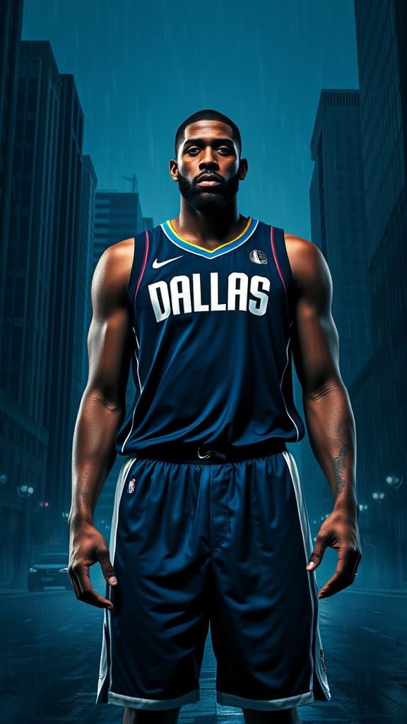 Dallas Mavericks Player in Film Noir Cityscape