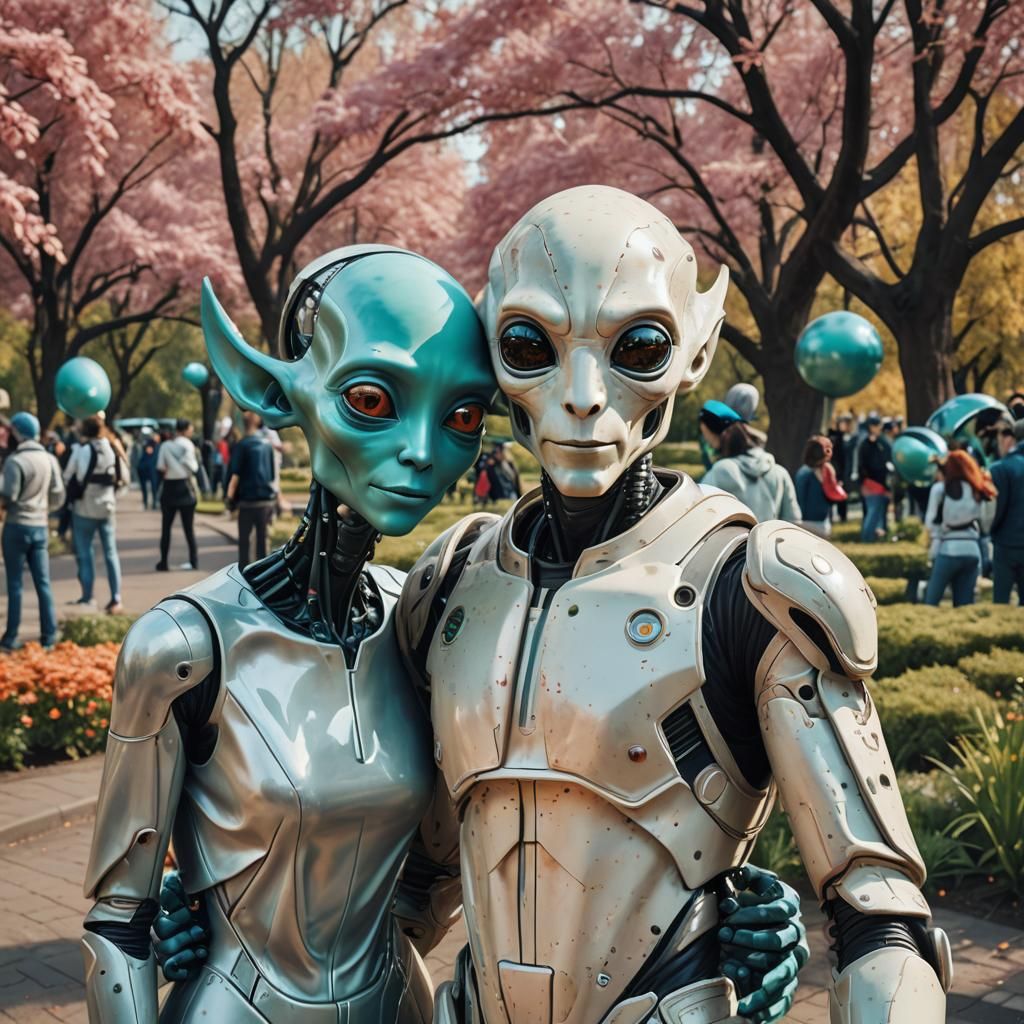 Happy Couple Selfie with Alien Photobomb