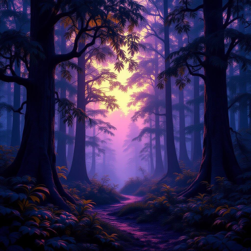 Misty Forest at Dawn in a Dark Fantasy Style