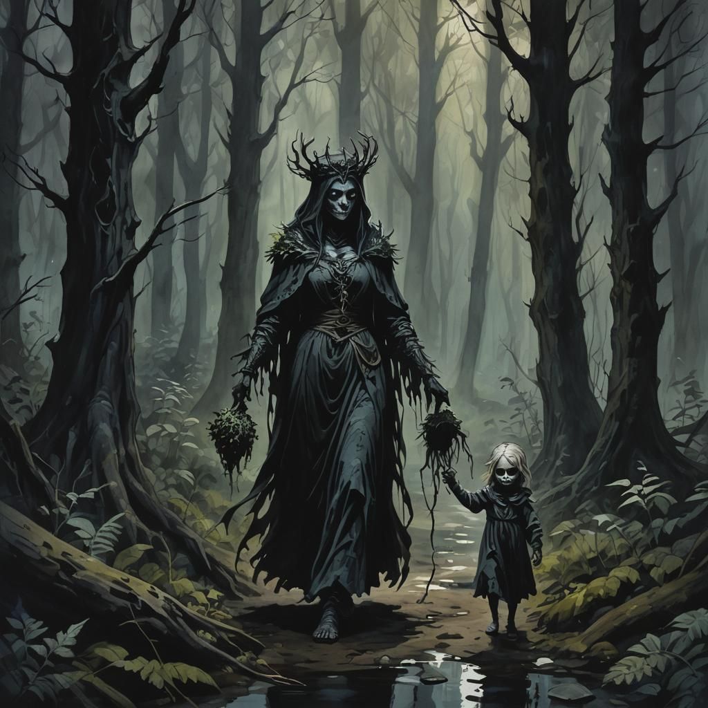 Lich Woman and Child in Dying Forest