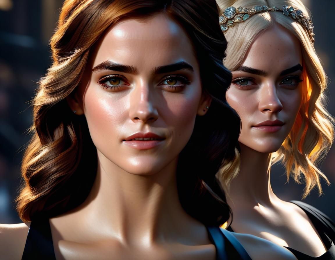 Emma Watson with Sienna Miller peeking over her shoulder