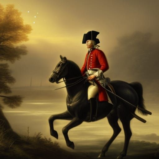Revolutionary War Soldier on Horseback at Night