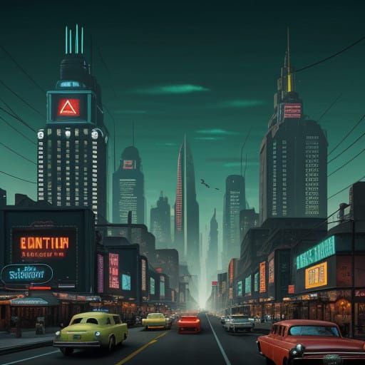 Retro-Futuristic American Metropolis in Art Deco Style