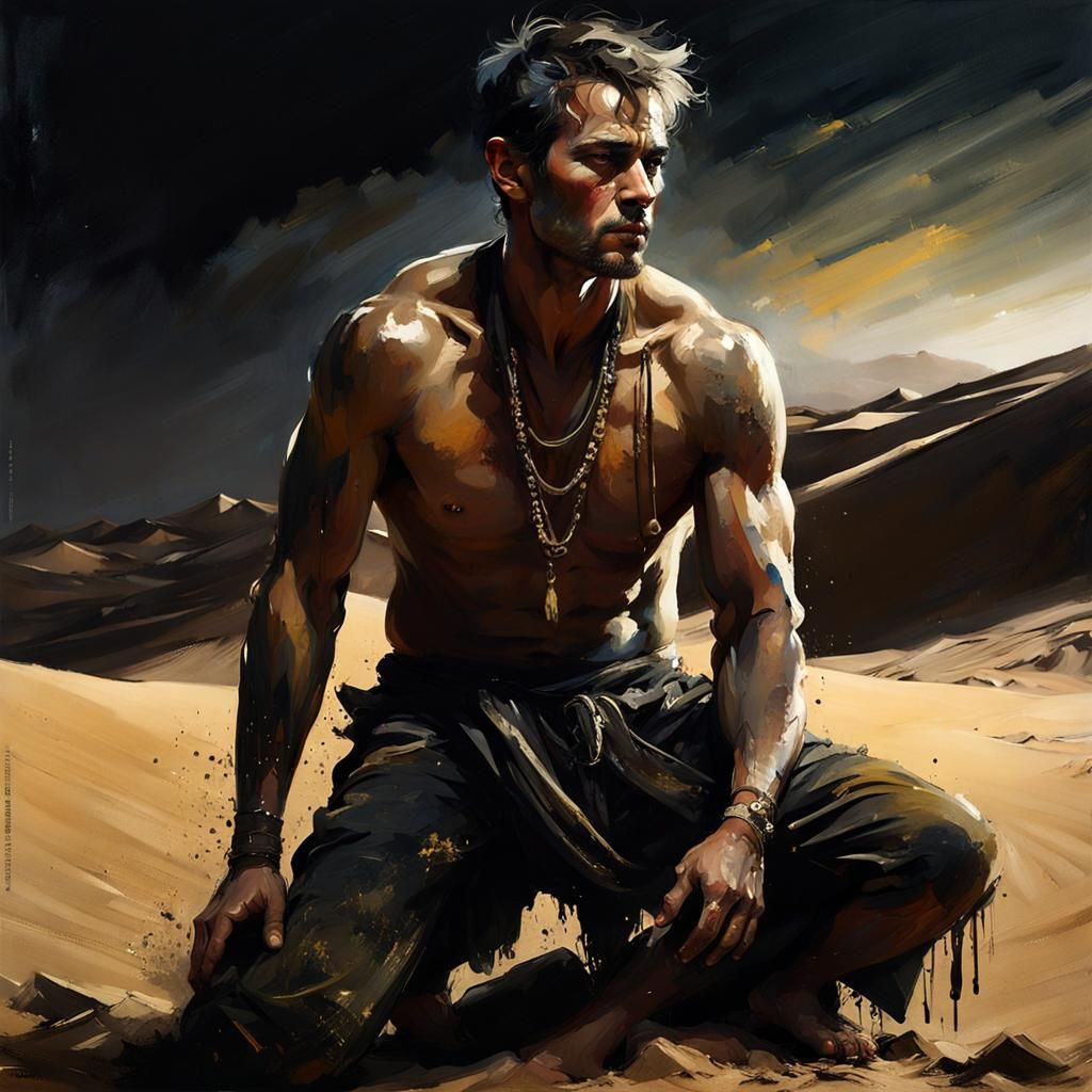 Breathtaking Man in Desert Landscape: Matte Painting