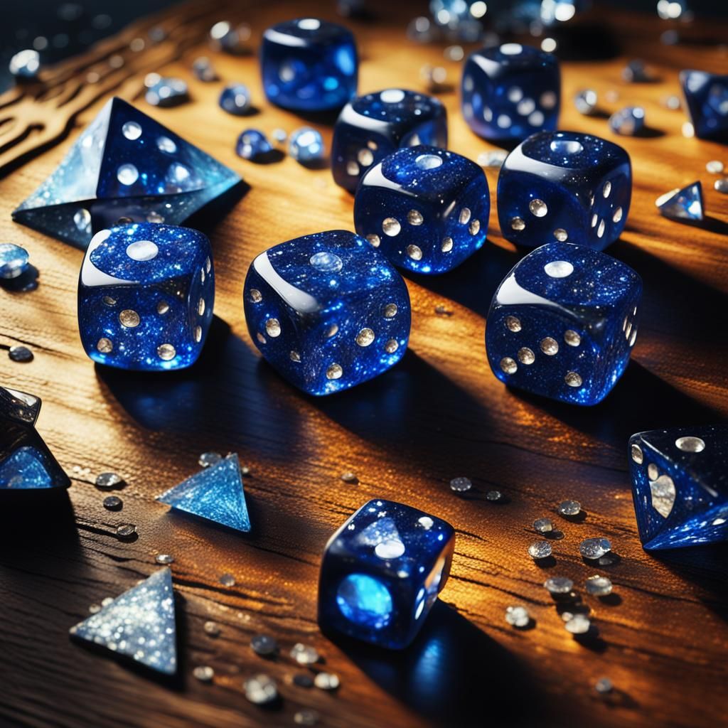 Sapphire Dice on Black Table with Viking Ship
