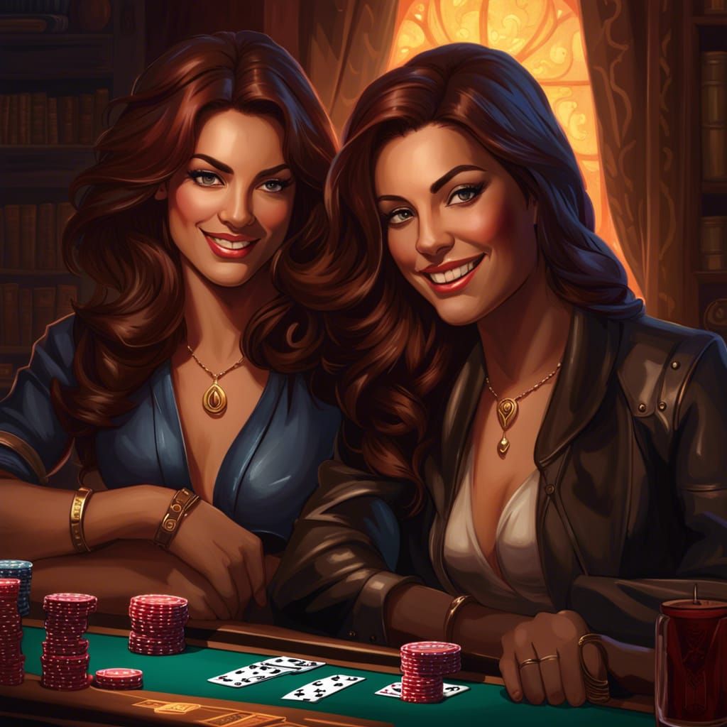 Portrait of Two Women Playing Poker, Digital Art