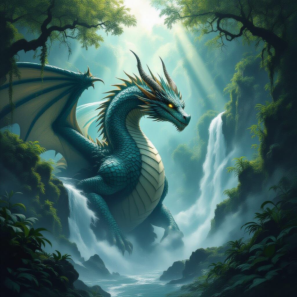 Colossal Rune Dragon Guards Hidden Jungle Waterfall
