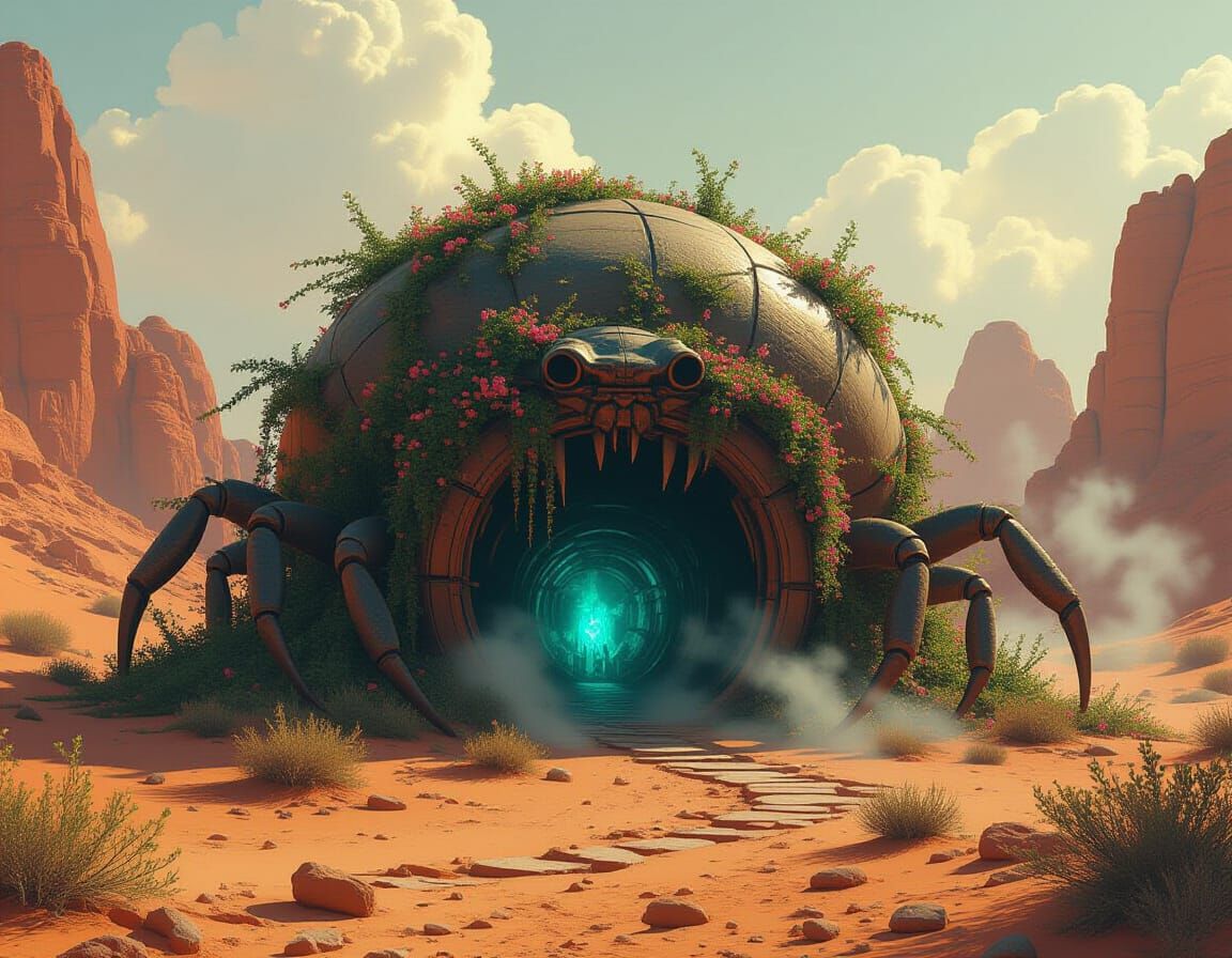 Ominous Crab Hive in Desert Landscape