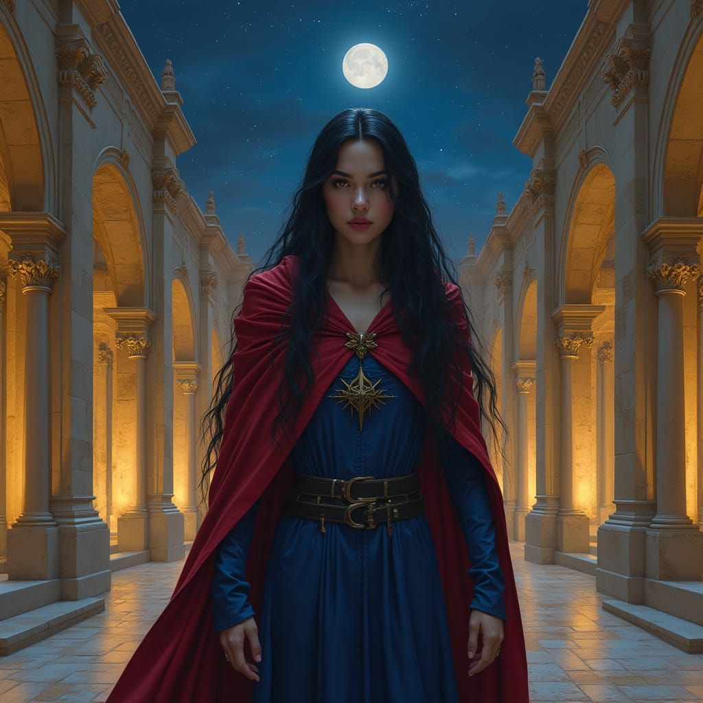 Ethereal Warlock in Midnight Courtyard