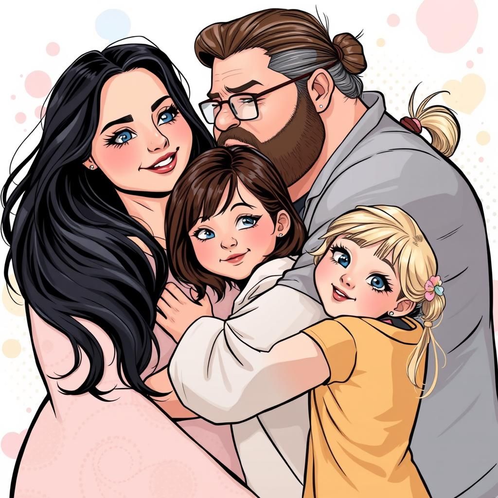 Family Portrait: Warm Embrace in Comic Book Style