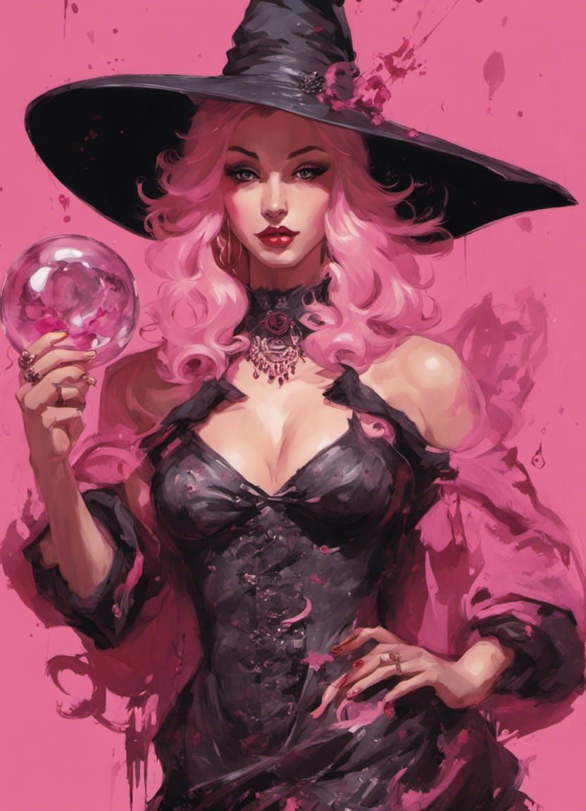 Cute Pin-Up Witch with Shrunken Heads