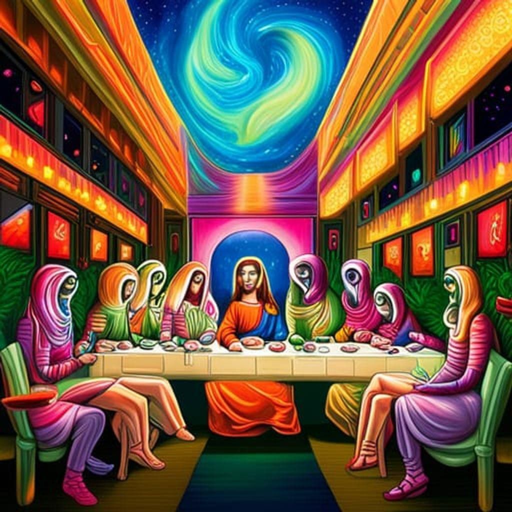 Last Supper in Lisa Frank Alien Style